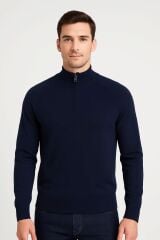 Erkek Triko Kazak Uzun Kollu Dik Yaka Yarım Fermuarlı – Viskon Karışımlı Regular Kesim Rahat Şık Kazak 5113 LACİVERT