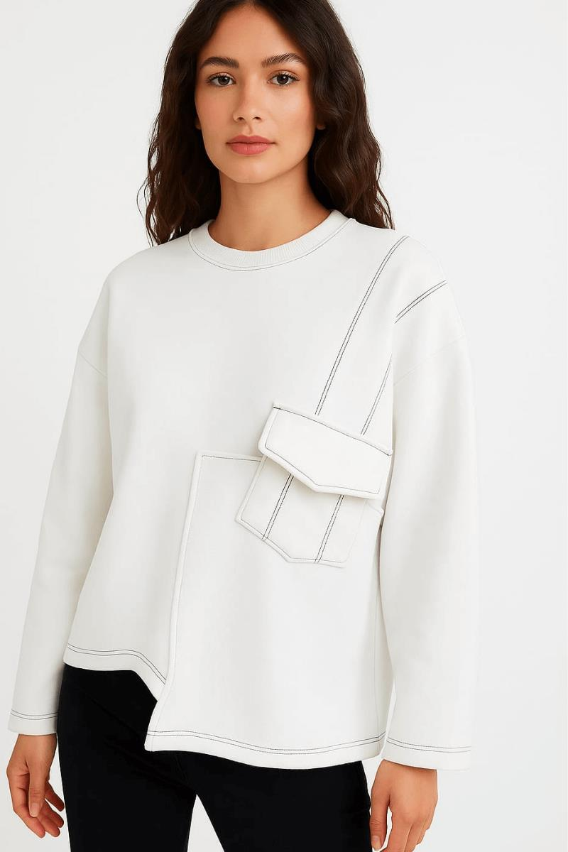 Asimetrik Cepli Üç İplik Sweat 5045