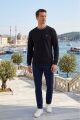 Erkek Bisiklet Yaka Kolu Ribanalı Sweatshirt SİYAH SİYAH - L