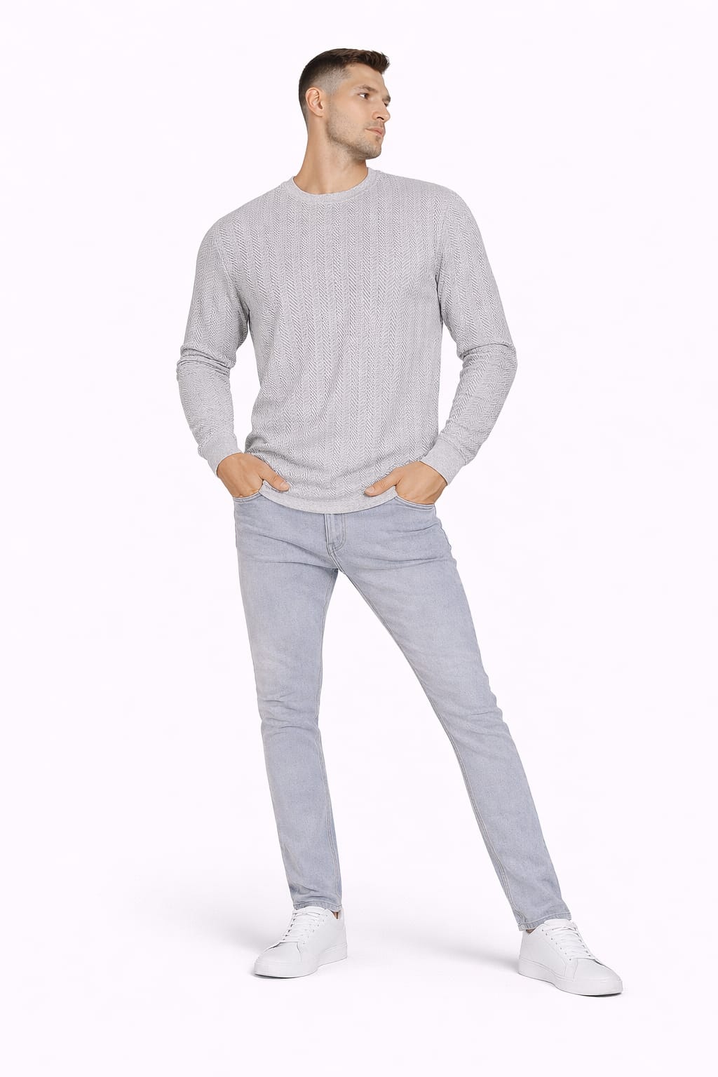 Erkek Bisiklet Yaka Sweatshirt 95219 GRİ GRİ - M