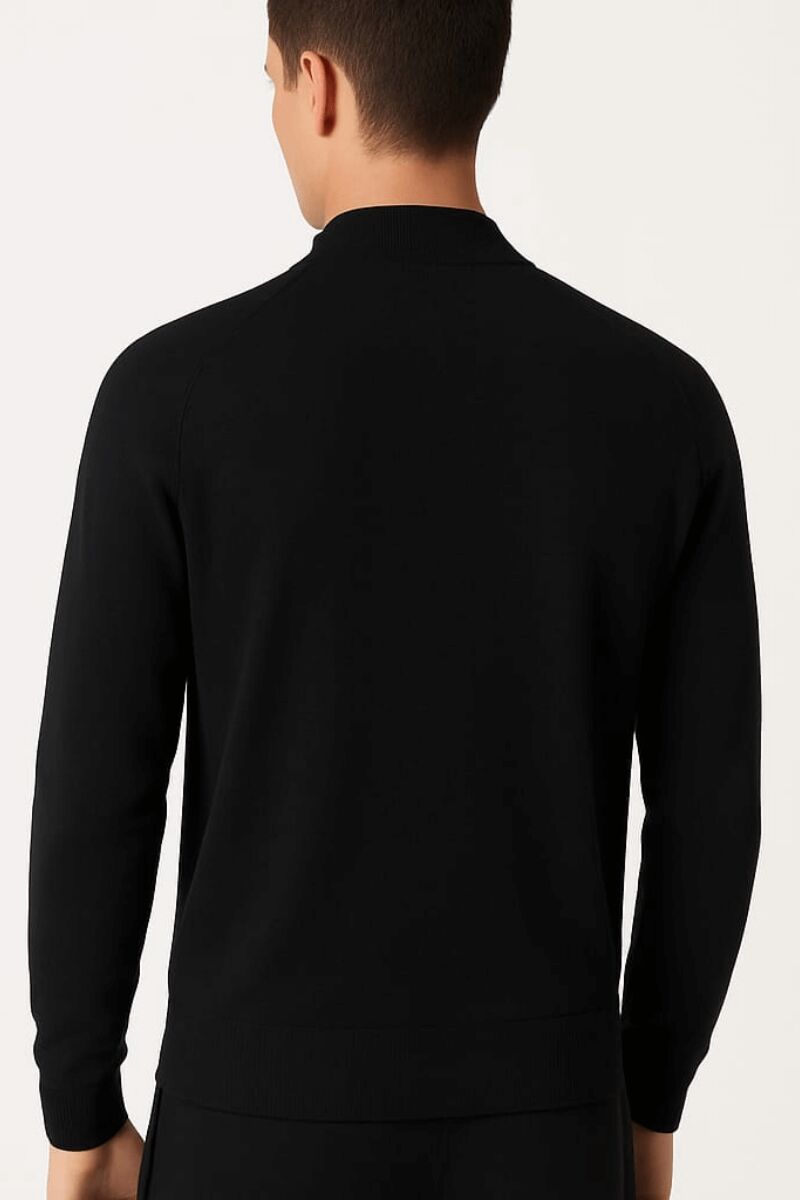Erkek Triko Kazak Uzun Kollu Dik Yaka Yarım Fermuarlı – Viskon Karışımlı Regular Kesim Rahat Şık Kazak 5113 SİYAH