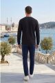 Erkek Bisiklet Yaka Kolu Ribanalı Sweatshirt SİYAH SİYAH - XL