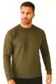 Bisiklet Yaka Uzun Kollu Pamuk Karışımlı Çizgi Detaylı Erkek Sweatshirt 95090 HAKİ