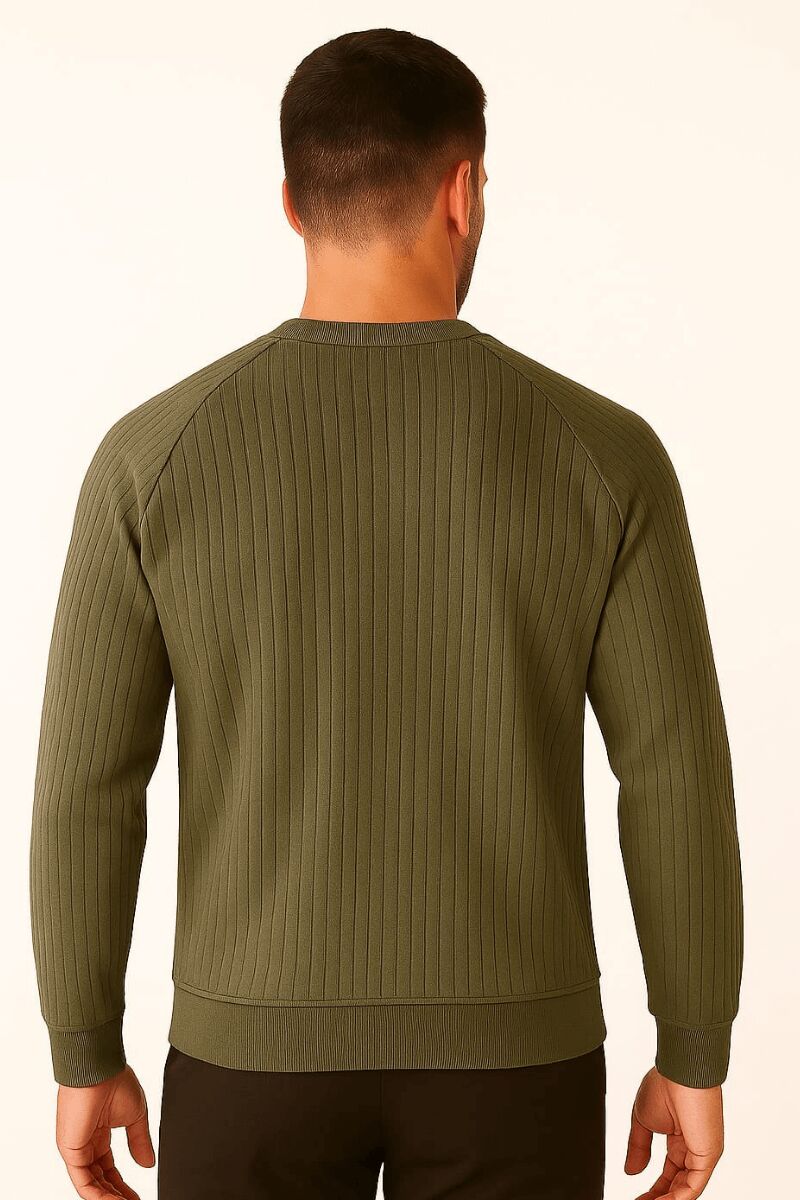 Uzun Kollu Bisiklet Yakalı Pamuk Karışımlı Çizgi Detaylı Sıcaklığıyla Ön Plana Giren Erkek Sweatshirt 95090 HAKİ