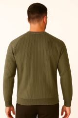 Uzun Kollu Bisiklet Yakalı Pamuk Karışımlı Çizgi Detaylı Sıcaklığıyla Ön Plana Giren Erkek Sweatshirt 95090 HAKİ