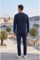 Erkek Bisiklet Yaka Kolu Ribanalı Sweatshirt LACİVERT LACİVERT - L