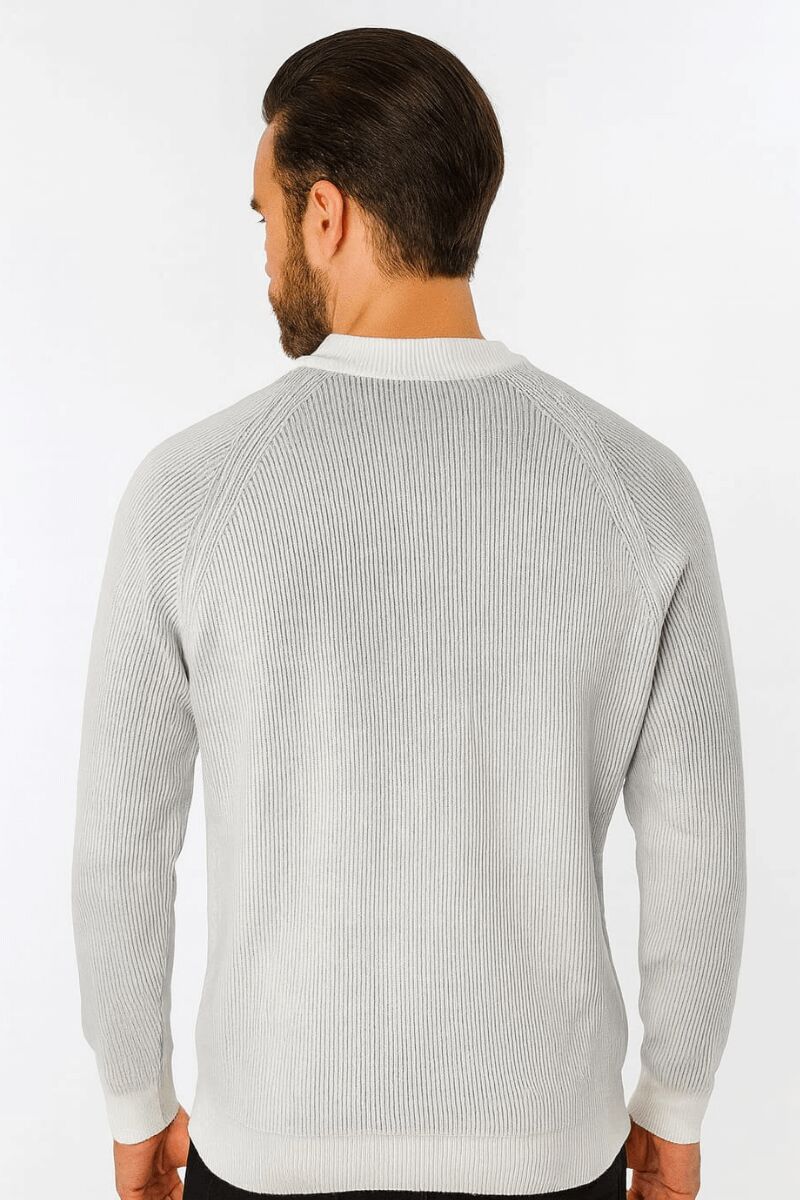 Erkek Triko Kazak Bisiklet Yaka Uzun Kollu Viskon Karışımlı Çizgi Desenli Regular Fit Şık Günlük Kazak 5114 BEYAZ