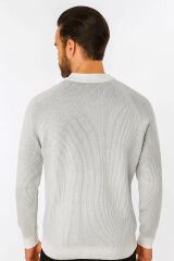 Erkek Triko Kazak Bisiklet Yaka Uzun Kollu Viskon Karışımlı Çizgi Desenli Regular Fit Şık Günlük Kazak 5114 BEYAZ