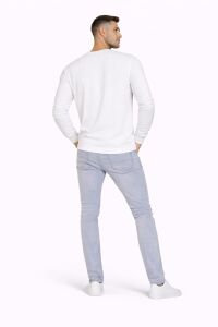 Erkek Bisiklet Yaka Sweatshirt 95219 BEYAZ BEYAZ - S