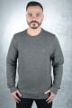 Bisiklet Yaka Uzun Kollu Pamuk Karışımlı Çizgi Detaylı Erkek Sweatshirt 95090 ANTRASİT