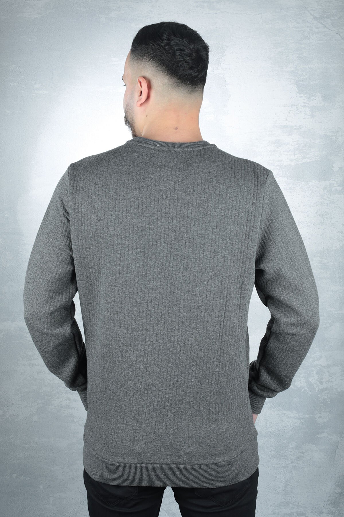 Uzun Kollu Bisiklet Yakalı Pamuk Karışımlı Çizgi Detaylı Sıcaklığıyla Ön Plana Giren Erkek Sweatshirt 95090 ANTRASİT