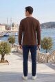 Erkek Bisiklet Yaka Kolu Ribanalı Sweatshirt KAHVERENGİ
