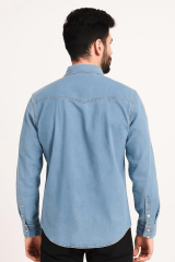 Regulear  Fit Uzun Kollu Kışlık  Pamuklu Çift Cep Kapaklı Düz Erkek Mavi Kot  Gömlek 96149