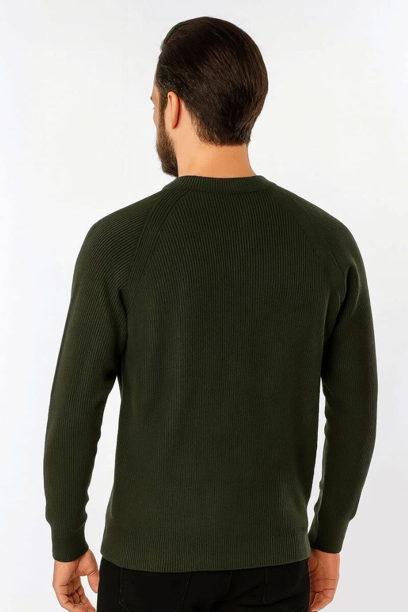 Erkek Triko Kazak Bisiklet Yaka Uzun Kollu Viskon Karışımlı Çizgi Desenli Regular Fit Şık Günlük Kazak 5114 HAKİ