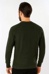 Erkek Triko Kazak Bisiklet Yaka Uzun Kollu Viskon Karışımlı Çizgi Desenli Regular Fit Şık Günlük Kazak 5114 HAKİ