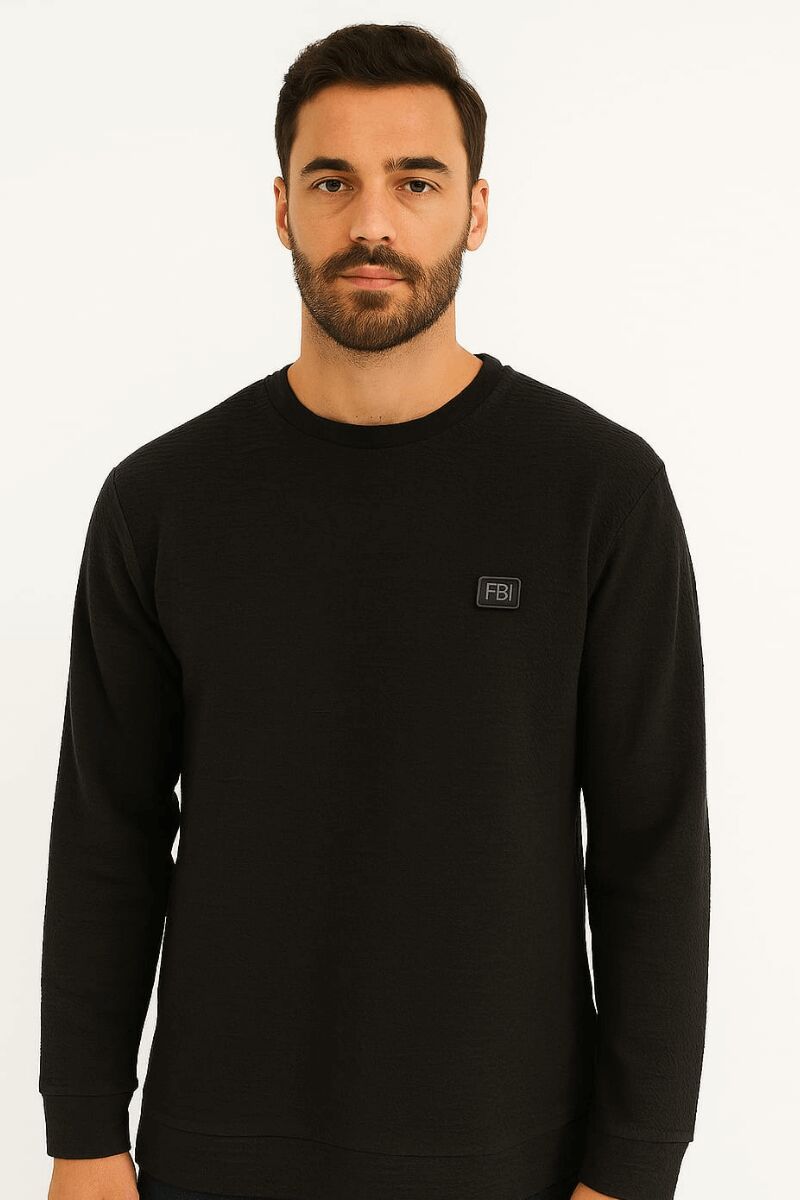Uzun Kollu Pamuk Karışımlı Bisiklet Yakalı Reguler Kesim Rahat Erkek Sweatshirt 95155 SİYAH