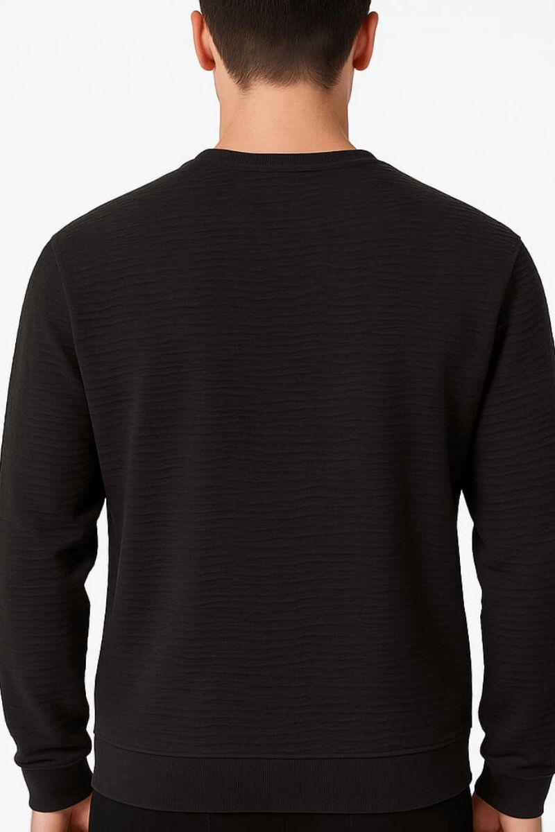 Uzun Kollu Pamuk Karışımlı Bisiklet Yakalı Reguler Kesim Rahat Erkek Sweatshirt 95155 SİYAH