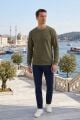 Erkek Bisiklet Yaka Kolu Ribanalı Sweatshirt HAKİ
