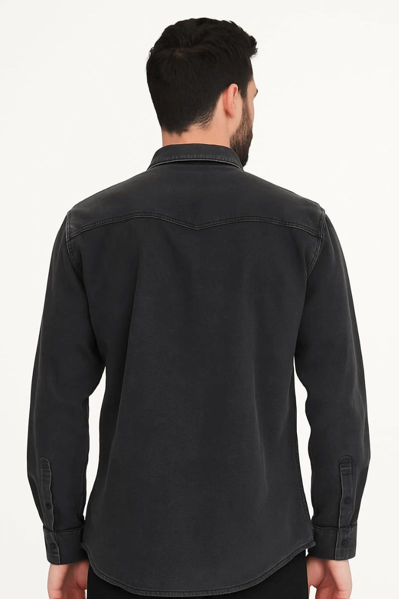 Regulear  Fit Uzun Kollu Kışlık  Pamuklu Çift Cep Kapaklı Düz Erkek Mavi Kot  Gömlek 96149