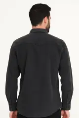 Regulear  Fit Uzun Kollu Kışlık  Pamuklu Çift Cep Kapaklı Düz Erkek Mavi Kot  Gömlek 96149