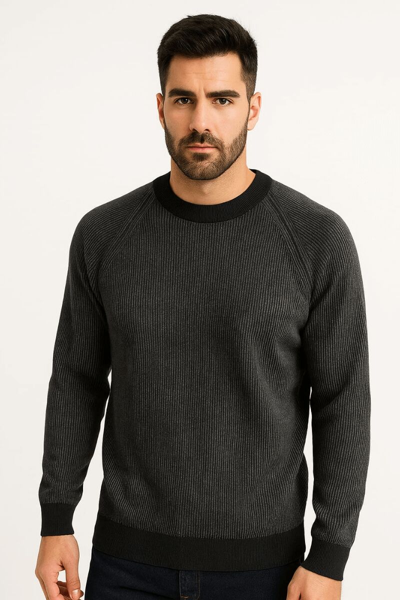 Erkek Triko Kazak Bisiklet Yaka Uzun Kollu Viskon Karışımlı Çizgi Desenli Regular Fit Şık Günlük Kazak 5114 LACİVERT