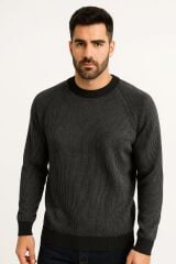 Erkek Triko Kazak Bisiklet Yaka Uzun Kollu Viskon Karışımlı Çizgi Desenli Regular Fit Şık Günlük Kazak 5114 LACİVERT