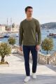 Erkek Bisiklet Yaka Kolu Ribanalı Sweatshirt HAKİ HAKİ - M