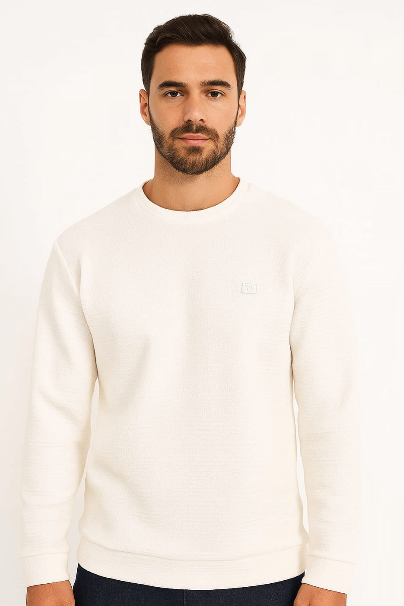 Uzun Kollu Pamuk Karışımlı Bisiklet Yakalı Reguler Kesim Rahat Erkek Sweatshirt 95155 BEYAZ