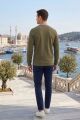Erkek Bisiklet Yaka Kolu Ribanalı Sweatshirt HAKİ HAKİ - XXL