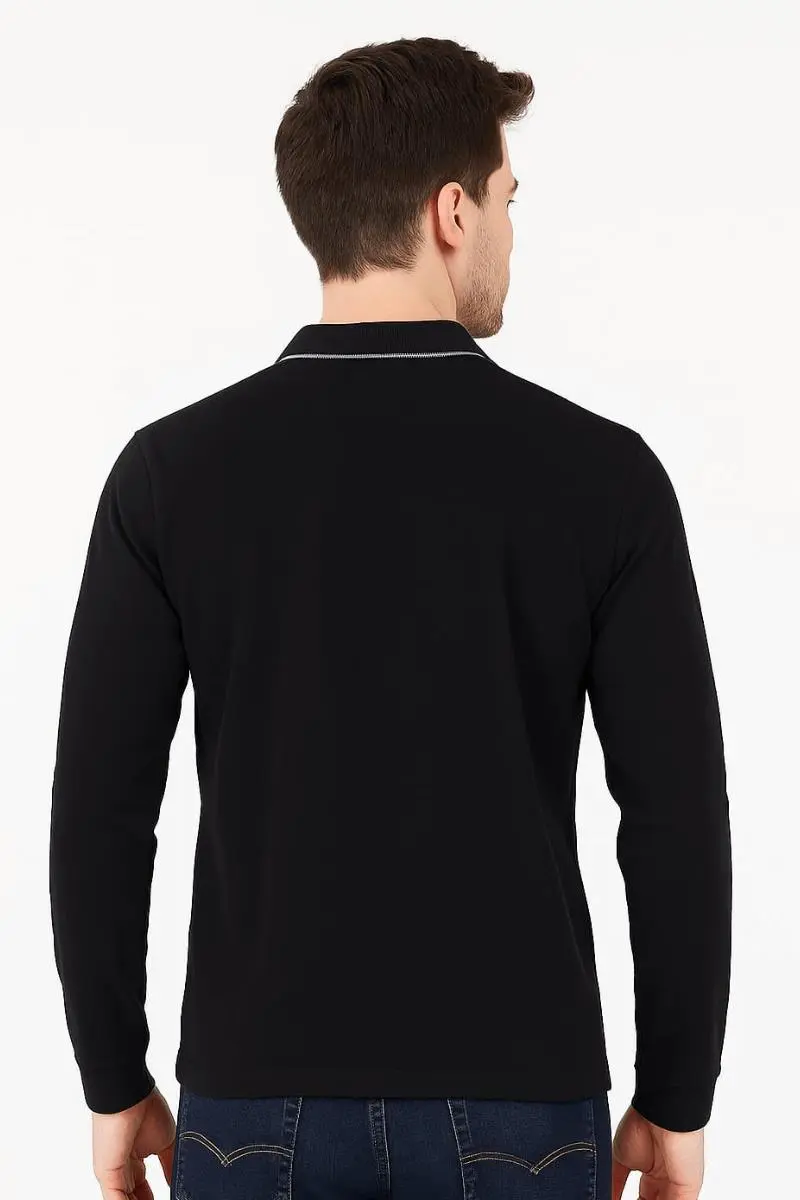 Uzun Kollu Polo Yakalı Yarım Fermuarlı Viscon Karşımlı Rahat Erkek Triko Kazak