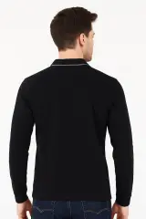 Uzun Kollu Polo Yakalı Yarım Fermuarlı Viscon Karşımlı Rahat Erkek Triko Kazak