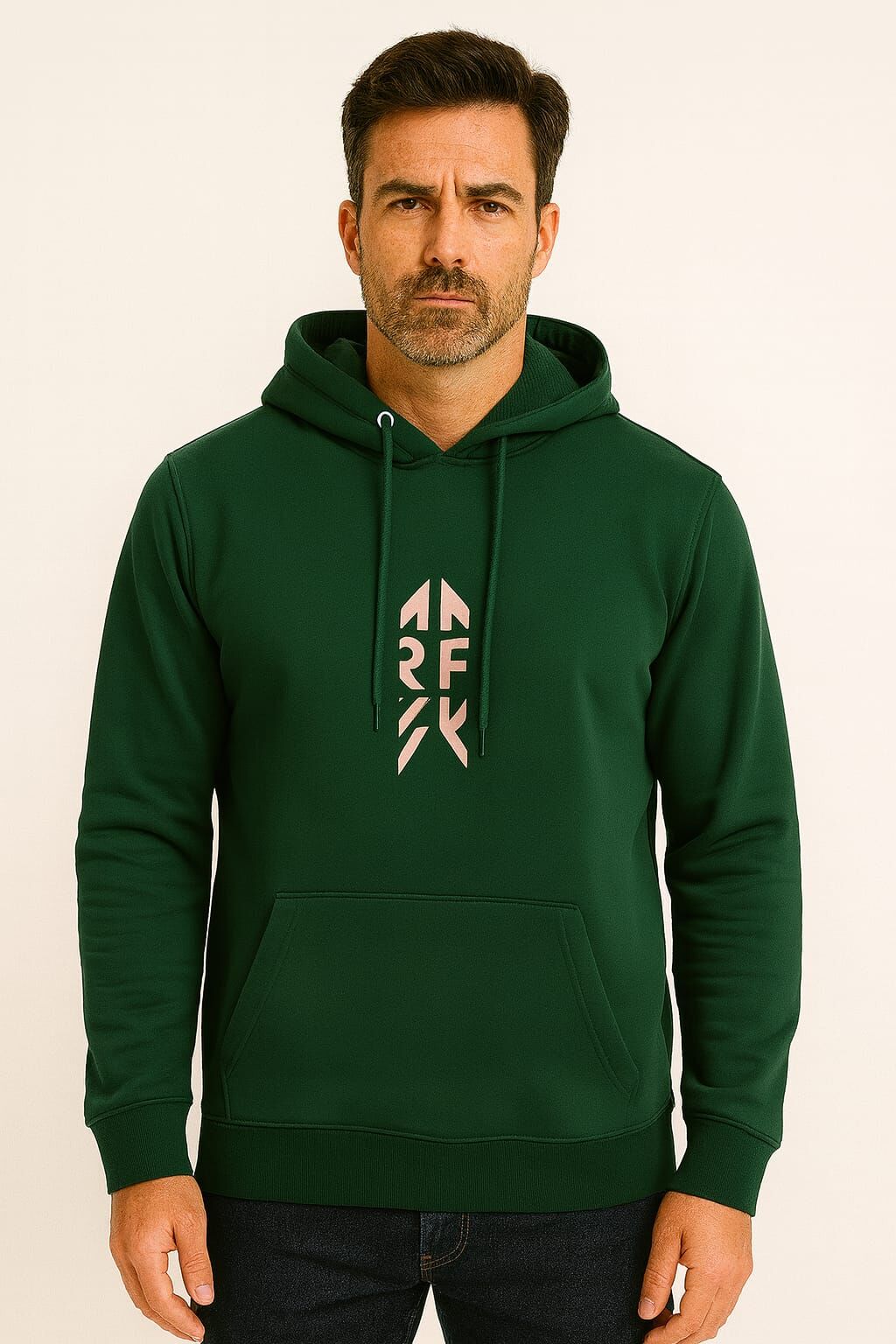 Uzun Kollu Kanguru Cepli Pamuk Karışımlı Baskılı İçi Pamuk İki İplik Erkek Kapüşonlu Sweatshirt 678 HAKİ