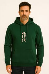 Uzun Kollu Kanguru Cepli Pamuk Karışımlı Baskılı İçi Pamuk İki İplik Erkek Kapüşonlu Sweatshirt 678 HAKİ