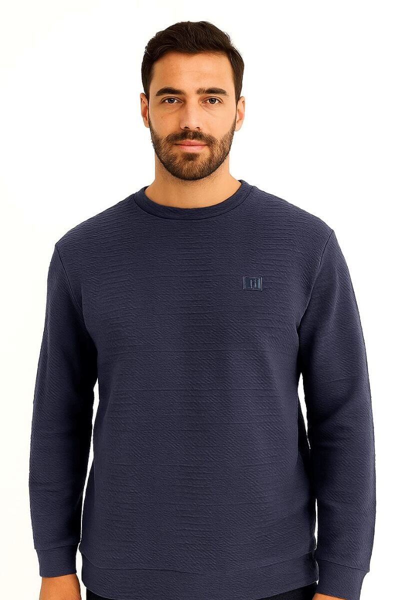 Uzun Kollu Pamuk Karışımlı Bisiklet Yakalı Reguler Kesim Rahat Erkek Sweatshirt 95155 LACİVERT