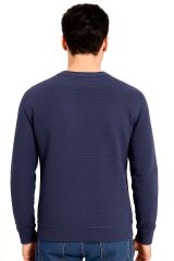 Uzun Kollu Pamuk Karışımlı Bisiklet Yakalı Reguler Kesim Rahat Erkek Sweatshirt 95155 LACİVERT