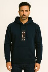 Uzun Kollu Kanguru Cepli Pamuk Karışımlı Baskılı İçi Pamuk İki İplik Erkek Kapüşonlu Sweatshirt 678 LACİVERT