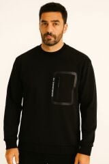 Erkek Sweatshirt Uzun Kollu Pamuk Karışımlı Cep Baskılı Regular Fit Rahat Şık Günlük Sweat 95159 SİYAH