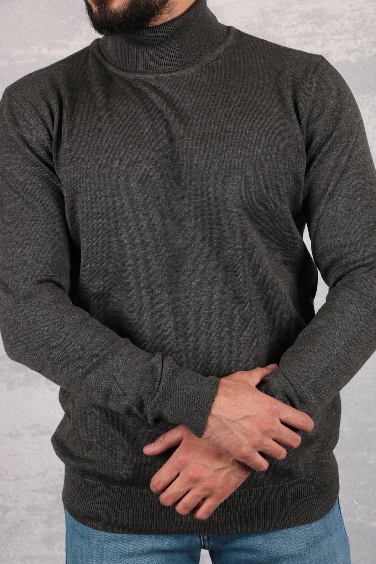 Uzun Kollu Tam Balıkçı Yaka Boğazlı Pamuk Ve Akrilik Karışımlı Boğazlı Erkek Kazak 93042