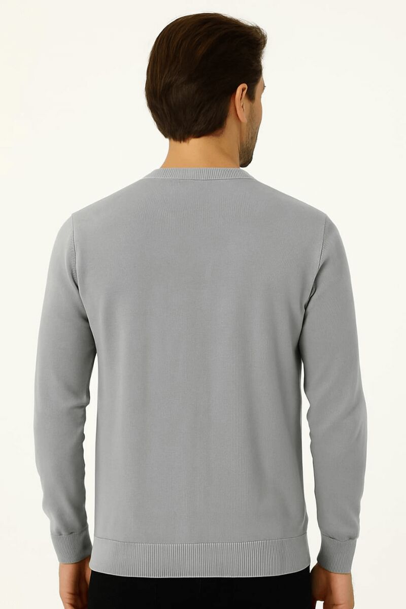 Bisiklet Yaka Pamuk Uzun Kollu  Erkek Triko Rahat Günlük Kombinlere Uygun Kazak 3912 GRİ