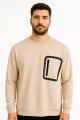 Uzun Kollu Pamuk Karışımlı Cep Baskılı Regular Erkek Sweatshirt 95159 EKRU
