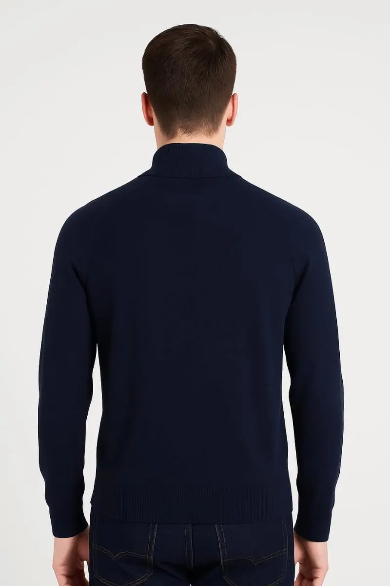 Uzun Kollu Dik Yakalı Yarım Fermuarlı Viscon Karışımlı Regulear Kesim Rahat  Erkek Triko Kazak 5113