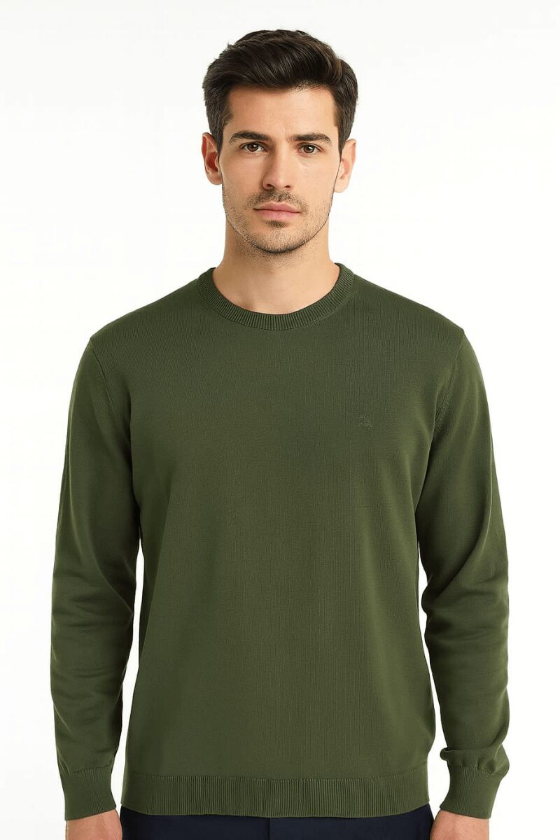 Bisiklet Yaka Pamuk Uzun Kollu  Erkek Triko Rahat Günlük Kombinlere Uygun Kazak 3912 HAKİ