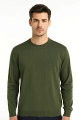 Bisiklet Yaka Pamuk Uzun Kollu  Erkek Triko Rahat Günlük Kombinlere Uygun Kazak 3912 HAKİ