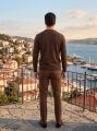 Erkek Bisiklet Yaka Reglan Kol Triko Kazak KAHVERENGİ KAHVERENGİ - L