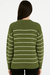 Bisiklet Yakalı Uzun Kollu Tiriko Kazak Çizgi Detaylı Düşük Omuzlu