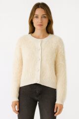 Düğme Detaylı Sakalı Tüylü Uzun kollu Yumaşak Hırka