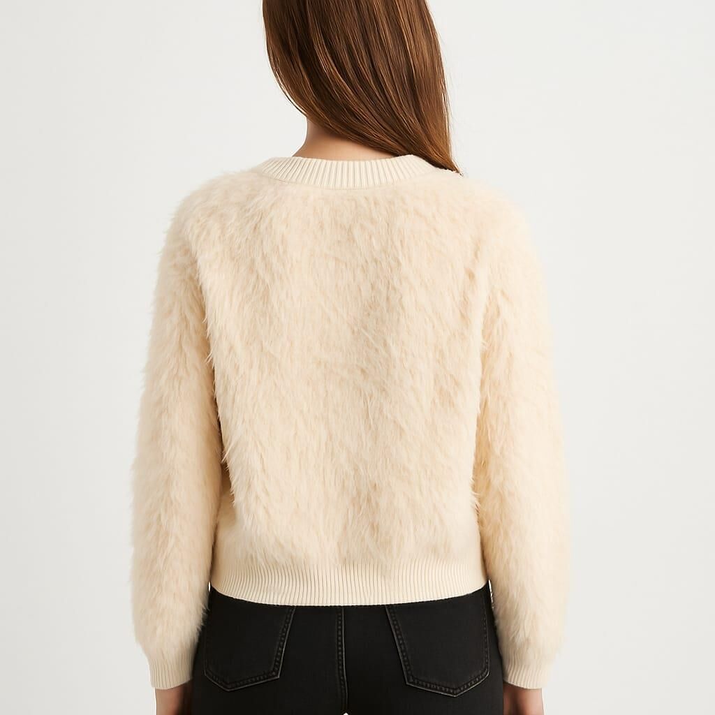 Düğme Detaylı Sakalı Tüylü Uzun kollu Yumaşak Hırka