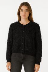 Düğme Detaylı Sakalı Tüylü Uzun kollu Yumaşak Hırka