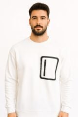 Erkek Sweatshirt Uzun Kollu Pamuk Karışımlı Cep Baskılı Regular Fit Rahat Şık Günlük Sweat 95159 BEYAZ