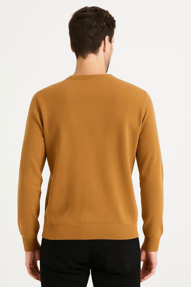 Bisiklet Yaka Pamuk Uzun Kollu  Erkek Triko Rahat Günlük Kombinlere Uygun Kazak 3912 TABA